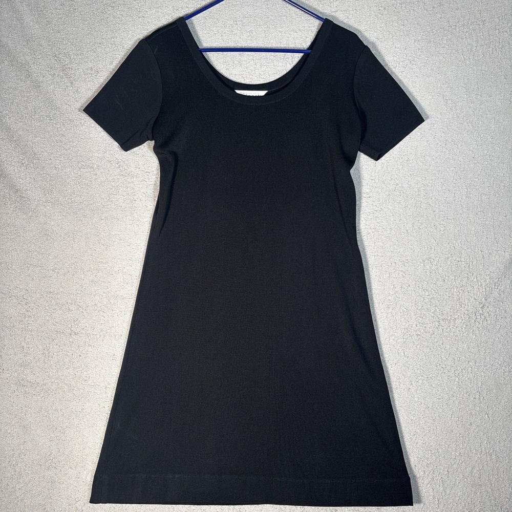 Exclusively Misook Black Knit Short Sleeve Scoop Neck A-Line Dress Size M Basic